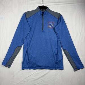NHL New York Rangers Blue Gray Quarter-Zip Pullover Sweatshirt Men's Size Small